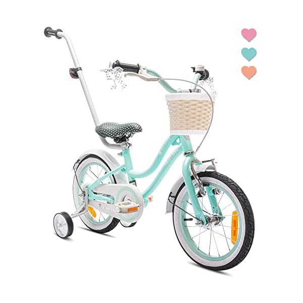 Heart Bike Mädchenfahrrad, 12/14/16 Zoll Radgröße zur Auswahl, mit Abnehmbarer Schubstange, Kinderfahrrad für Mädchen von 2 bis 6 Jahre