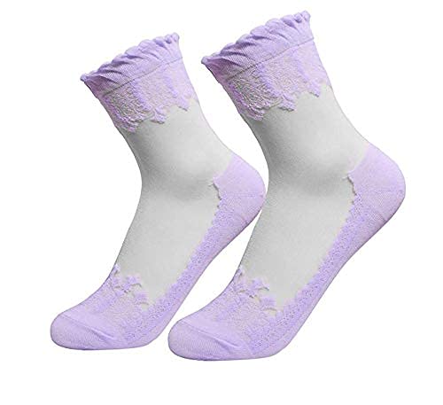 Image of Ultra Thin Transparent Net Crystal Elastic Ankle Socks with Little Flowers Women /Girls