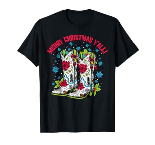 Merry Christmas Yall Cowboy Boots Howdy Western Cowgirl Gift T-Shirt