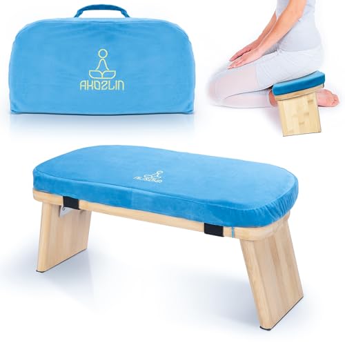 IPEB Banco de meditación plegable, taburete ergonómico de bambú para yoga, taburete de meditación con cojín, silla de meditación portátil con bolsa de transporte para arrodillarse, oración, práctica