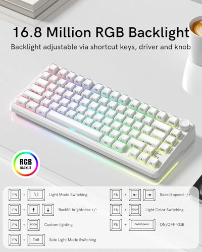 Image of L75 Wireless Mechanical Keyboard with Knob, 75% Hot Swappable Custom Gaming Keyboard Gasket Structure with RGB Backlit, Pre-lubed Switches, Crystal Jelly PBT Keycaps, 2.4GHz /USB-C /BT5.0 Mode