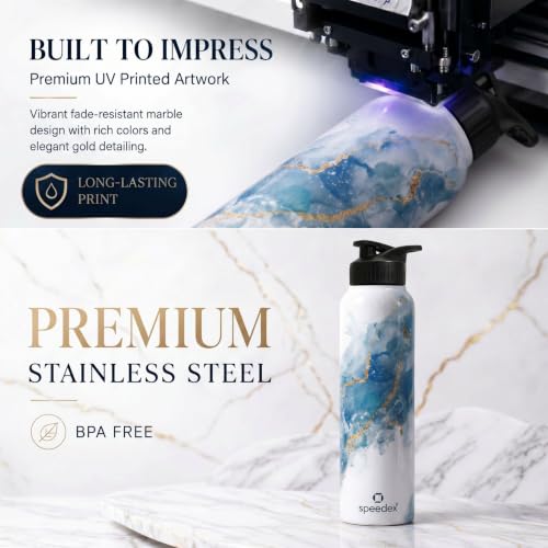 Image of Speedex Stainless Steel Printed Water Bottle 1 Ltr 1000 ml, BIS Approved, Leak Proof Sipper Cap Bottle for Office, School, Travel, Daily Use for Men, Women, Kids, Adults, Ice Marble, Set of 2