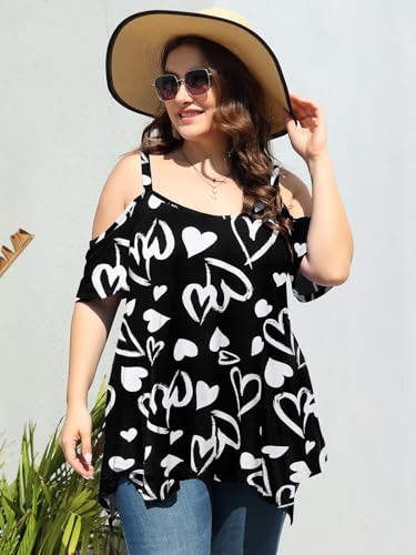 Image of LARACE Cold Shoulder Tops for Womens Summer Clothes Spaghetti Strape Tunic Oversized Shirts Asymmetrical Plus Size Blouse