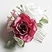 Fangsen Delicate Boho Bride White Red Pink Rose Flower Leaves Floral Comb With Spring Wedding Hair Piece and Hair Vines for Brides Flower Girls and Bridesmaids Silver