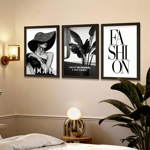 Image of NoWorries Modern Fashion Wall Art Frame Paintings 300 GSM Premium Prints | Vogue Lady Art, Botanical Print & Typography Frames | Stylish Home Decor for Living Room, Office & Bedroom | Synthetic Wooden Finish Wall Art Frames (Set of-3) (BLACK, ART-13, 13X19INCHES)