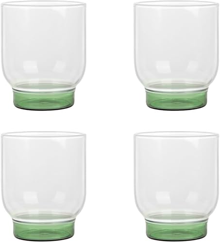 Elle Decor Juego de 4 vasos de agua para whisky de 12 onzas, vasos de vidrio transparente con base de color pesada, doble vidrio antiguo para bar en