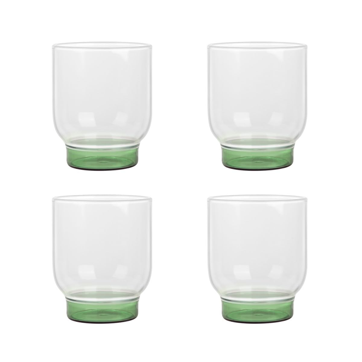 Elle DecorWater Drinking Glasses Set of 4, 12 Oz Whiskey Tumblers, Clear Glass Cups with Heavy Weighted Colored Base, Double Old-Fashioned Glass for Home Bar, Iced Coffee & Juice (Green)