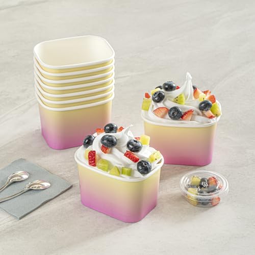 Image of Coppetta 12 Ounce Dessert Cups, 200 Greaseproof Ice Cream Cups - Lids Sold Separately, For Hot And Cold Foods, Orange And Blue Ombre Paper Yogurt Bowls, Disposable, Sturdy - Restaurantware