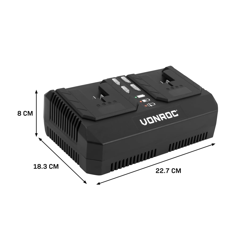 VONROC Zestaw startowy VPower 20V - 2 baterie litowo-jonowe 2,0 Ah + podwójna szybka ładowarka | Kompatybilny z wieloma narzędziami | Idealny do intensywnych projektów DIY i długotrwałych projektów