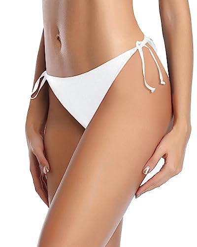 Image of Holipick White Bikini Bottoms for Women String Bathing Suit Bottom with Moderate Coverage Low Waist Swim Bottom 20W