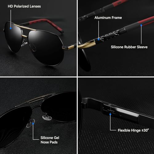Image of Karsaer Polarized Aviator Sunglasses for Men Stylish 100% UV 400 Protected Metal Frame Style Classic Pilot Women Glasses E1376