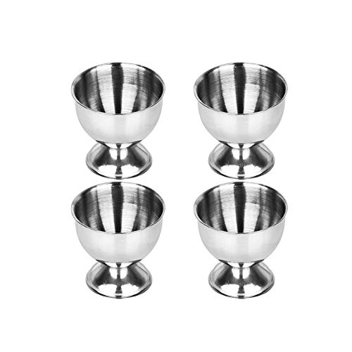 REOVE Egg Cups Set Stainless Steel Soft Boiled Egg Cups Holder Stand Egg Cup Tray Include 4 Eggs Kitchen (Silver)