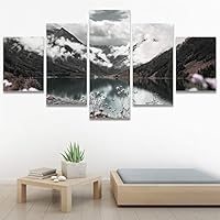 SIGNWIN 5 Panel Canvas Wall Art Modern Art Dramatic Farmhouse/Country Mountain Multicolor Nature Photography for Home Decorations Ready to Hang - 60
