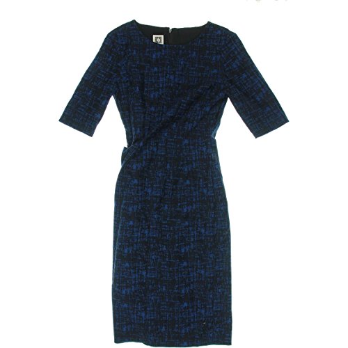 Anne Klein Women's Jacquard Elbow Sleeve Sheath Dress with Asymmetrical Ruffle