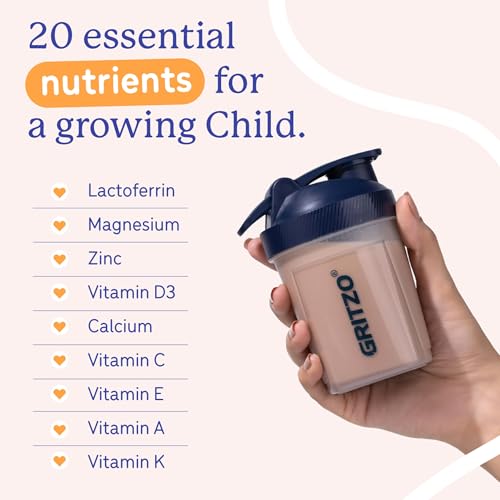 Image of Gritzo SuperMilk Growth+ (7-12y Boys), 10g Protein Powder per Sachet, Double Chocolate, 5 Sachets (33.3g each) | Travel Pack | Zero Refined Sugar