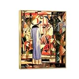  MOBYAT Cadre doré Impression sur toile,August Macke Tableau,Grande vitrine lumineuse,Reproductions de Peinture sur toile,Tableau Mural Salon40x30cm(16x12in)