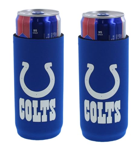 Football 12oz 2-Pack Slim Skinny Can Holder Insulator Beverage Huggie Cooler Coozies (Indianapolis Blue Logo (Colts))