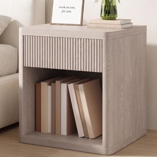 OLIXIS Set of 2 Modern Nightstand, 22.7" Fluted Drawer Wood Bedside Table