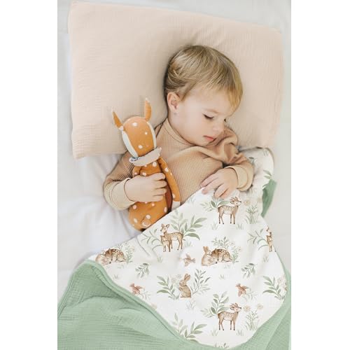 Konssy Muslin Baby Blankets for Girls Boys, 100% Cotton Crib Blanket for Infant Toddler, Super Soft and Lightweight Nursery Swaddling Wrap 40"x36" (Woodland)