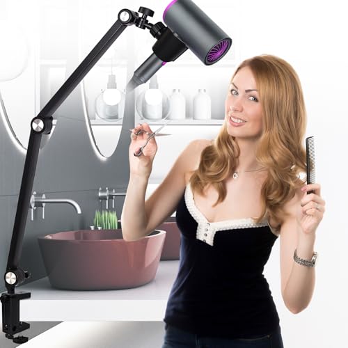 Hivexagon Soporte de Pinza para secador de Pelo - Soporte Ajustable multiángulo,Brazo de aleación de Carbono, Base de plástico, Permite secar el Cabello con Las Manos libremente