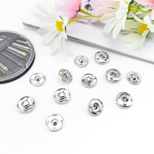 Quacc 6 Sets Sew on Snap Buttons, Rustproof Metal Snap Buttons Fasteners Press Studs for Sewing Clothes Handbag Purse DIY Craft Projects (15MM) - Thumbnail 7