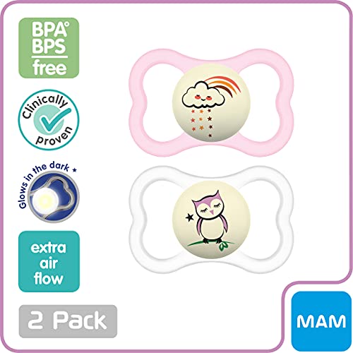 Mam Supreme Night Baby Pacifier, For Sensitive Skin, Patented Nipple, 16+ Months, Girl, 2 Count (Pack Of 1) #TOP2
