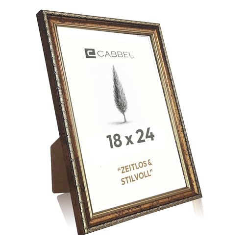 CABBEL Bilderrahmen CELI 18x24 cm Gold – Barock Vintage Rahmen im Antik Look – Dekorativer Fotorahmen mit bruchsicherem Acrylglas – Für Fotos, Poster & Urkunden – Elegant für Wohnzimmer & Büro