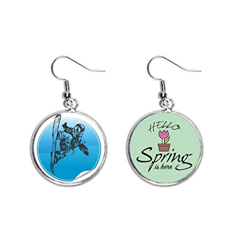 Pendientes de esquís y bastones de invierno en plata para amantes de la nieve