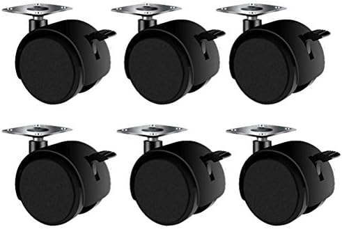 Twin Wheel Furniture Castors, Tiberham 40mm 360° Swivel Nylon Wheel Casters with Brake, Heavy Duty Non Marking Universal Swivel Caster Trolley Wheel with Fixing Plate (Pack of 6)