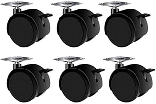 Twin Wheel Furniture Castors, Tiberham 40mm 360° Swivel Nylon Wheel Casters with Brake, Heavy Duty Non Marking Universal Swivel Caster Trolley Wheel with Fixing Plate (Pack of 6)