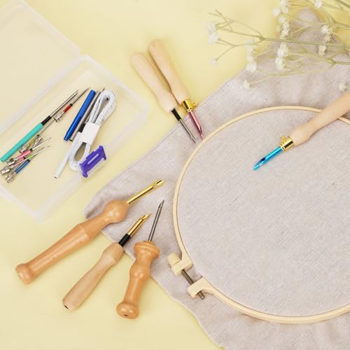 Image of NQEUEPN 16pcs Punch Needle Kit, Adjustable Punch Needle Embroidery Kit with Tape Measure Punch Needle Tool Embroidery Needle Set for Adults Beginners Sewing Embroidery Floss Cross Supplies