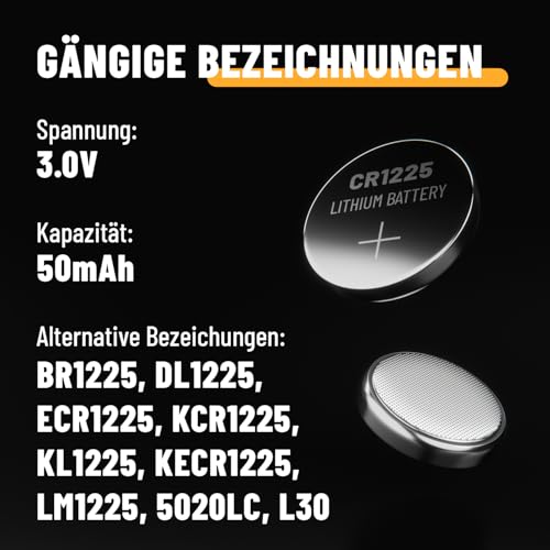 ABSINA 5X CR1225 Knopfzelle 3V Lithium - CR 1225 auslaufsicher & Lange Haltbarkeit - Lithium CR1225 6