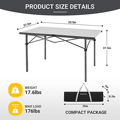 Kingcamp Camping Table Folding Portable Table Aluminum Roll Up Lightweight Foldable Large Camp Table For Indoor Outdoor Picnic Backyard, 53.5"X27.5" #TOP6
