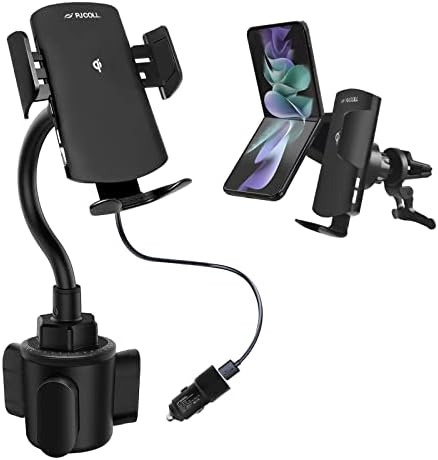PJCOLL Qi 15W Fast Wireless Charger Auto-Clamping with Car Cup Holder & Air Vent Mount, Specially Designed for Samsung Galaxy Z Flip4 Flip3, Compatible with Galaxy S22 Series,iPhone 14 Series,OnePlus