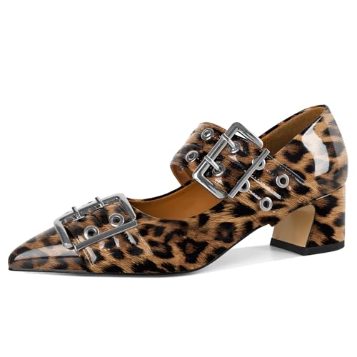 YODEKS Women Low Block Heel Pumps 2'' Heels Pointed Toe Metal Buckle Heels Size 6-12
