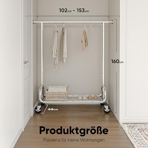 HOKEEPER Coat rack on wheels, load capacity of 300 pounds, heavy coat rack, extendable clothes rail for hanging