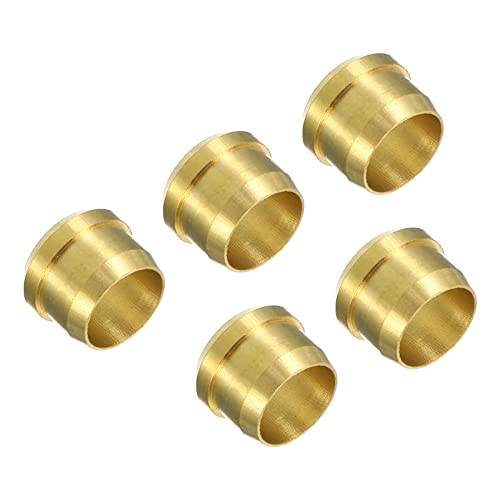 PATIKIL 8mm Tube OD Brass Compression Sleeves Ferrules 5 Pack Brass Compression Fitting Assortment Kit, Gold Tone