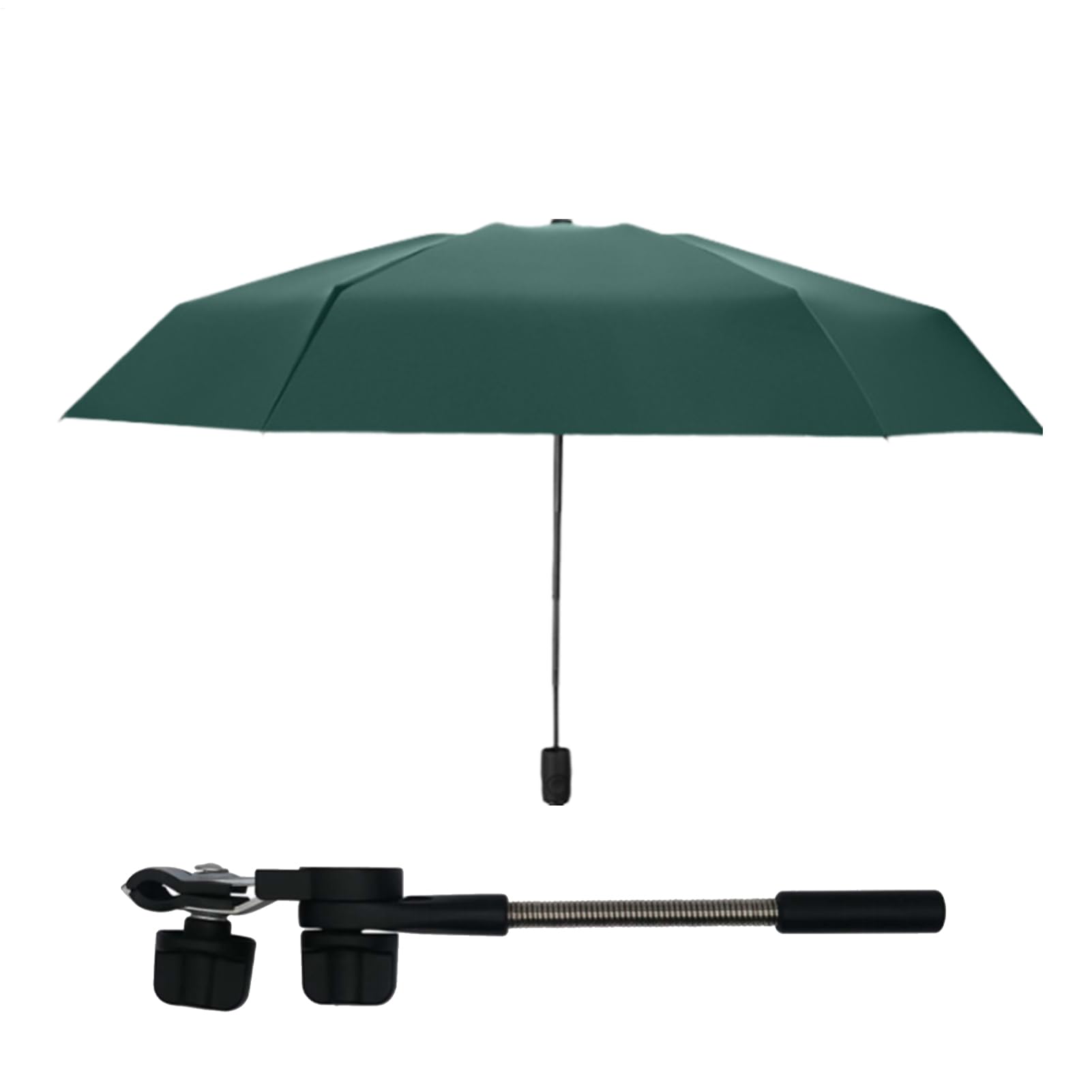 Clip On Baby Umbrella - Pram Sun Parasol with UPF 50+ Adjustable Shade | Pram Pram Chair Cover for Outdoor Use, Foldable Lightweight Shield Rain Wind Protection , dark green, Siehe Beschreibung