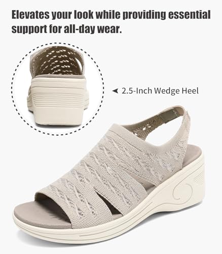 Image of Womens Wedge Sandals Platform Walking Sandals Open Toe Ankle Elastic Strap Casual Comfortable Summer Dressy