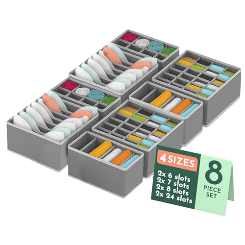 Image of Kuber Industries 8 Pcs Set Foldable Multicompartment Socks Organizer for Wardrobe | Cloth Organizer for Storage | Tie, Socks & Underwear Organisers Storage Box for Closet | Grey