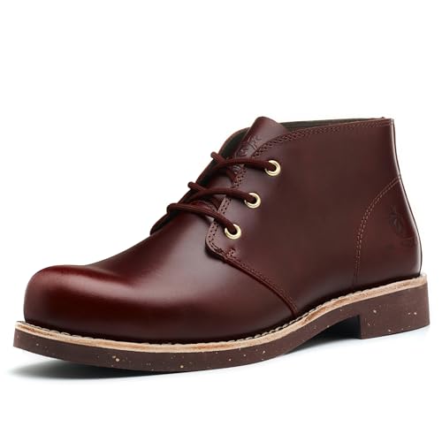 SL-Saint Botas Chukka Clásicas Hechas a Mano Para Hombres Moda Cuero de Vaca Genuino Zapatos Cómodos Con Cordones (RojoMarrón Cuero, Adulto, Hombre, 42.5, Números, Sistema tallas calzado EU, mediano)