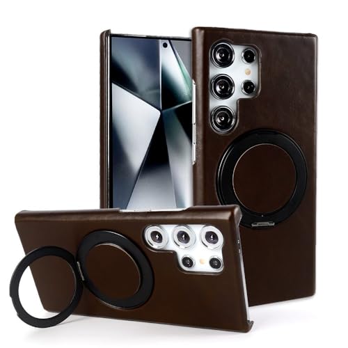 Étui de luxe Samsung S24 Ultra marron avec béquille aimantée