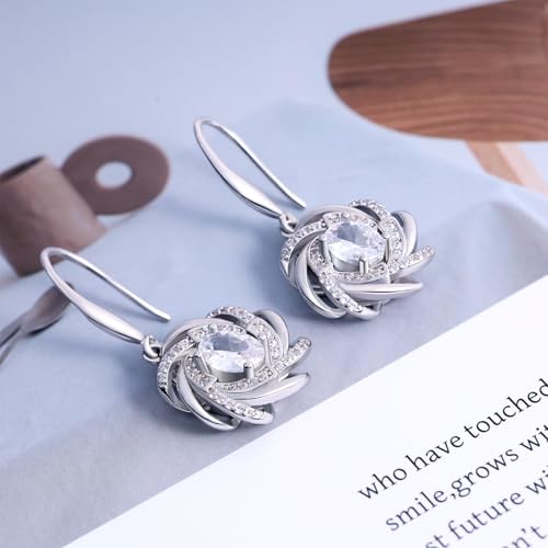 Sterling Silver Drop Dangle Earrings for Women Statement Earrings Hypoallergenic Cubic Zirconia Classic Earrings for Sensitive Ears Fashion Ladies Dangling Earrings Gifts for Christmas Birthday4