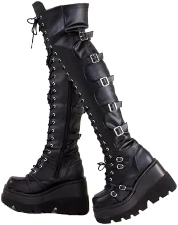 ボトムス kyky XYKHUI - Women's Over Knee High Goth Boots Platform Combat
