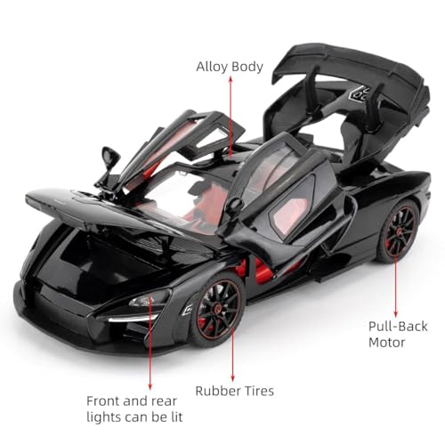 Image of 1:24 Maclaren Senna Sports Model Exclusive Alloy Diecast Pull Back Toy car with Openable Doors & Light Music Toys for Kids Boy Girl Gift (1:24 Maclaren Senna -Black)