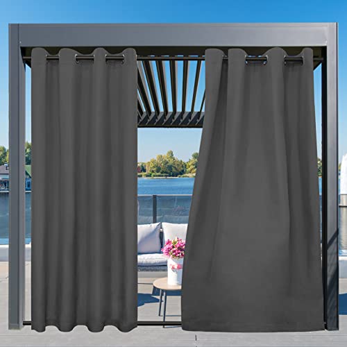 Image of Easy-Going Outdoor Curtains for Patio 1 Panel, 54x108 inch, Grey | Waterproof, Windproof, Weatherproof Privacy Outdoor Curtains for Cabanas Porches and Pergolas, Grommet Top and Tab Bottom