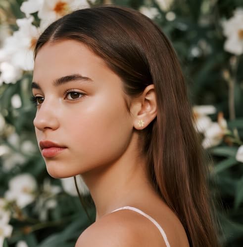 Reffeer Solid 925 Sterling Silver CZ Flower Stud Earrings for Women Teen Girls Small Flower Post Stud Earrings3