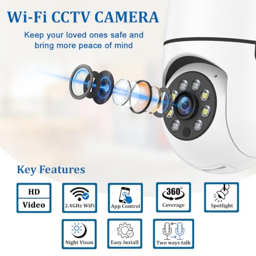 Image of IFITech FTY HD Smart Wi-Fi CCTV Home Security Camera | Indoor 360 Smart CCTV Camera | Bulb Camera | 256GB SD Card Support (Not Included) | Perfect for Home, Office Monitoring