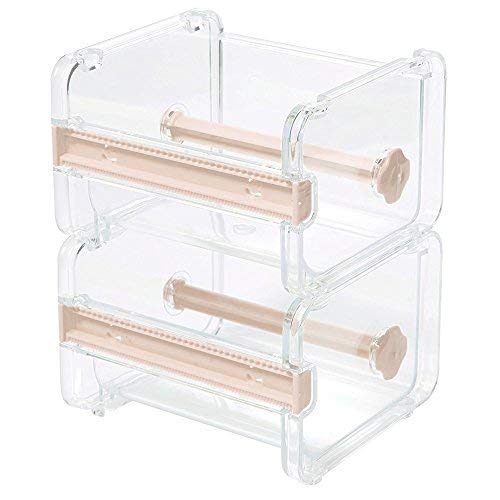 2 Pack Desktop Tape Dispenser, Washi Tape Cutter, Craft Multi Roll Paper Tape Organizer/Holder, Tape Storage Box (Beige)