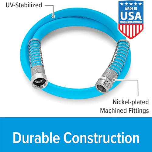 Image of Camco EVOFlex 4-Ft RV Drinking Water Hose - Features Extra Flexible Design w /Stainless Steel Strain Relief Ends - Lead-Free, BPA-Free and Phthalate-Free - 5 /8 inch ID (22590)